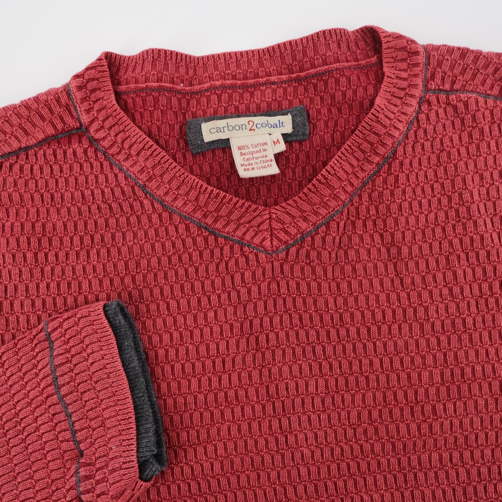 Carbon 2 Cobalt Textured V-Neck Sweater Red Long Sleeve Mens Size M